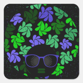 Pegatina Cuadrada Afro Diva Verde y Azul