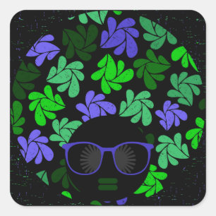 Pegatina Cuadrada Afro Diva Verde y Azul