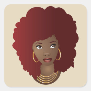 Pegatina Cuadrada Afro Rojo, Belleza Natural Beige