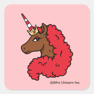 Pegatina Cuadrada Afro rojo unicornio