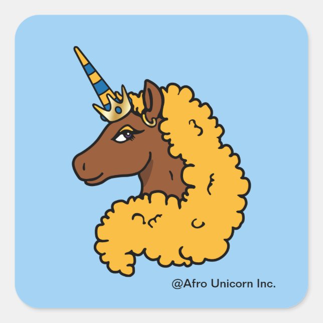 Pegatina Cuadrada Afro Unicornio amarillo (Anverso)
