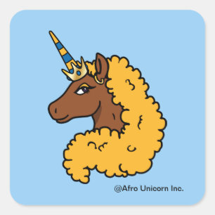 Pegatina Cuadrada Afro Unicornio amarillo