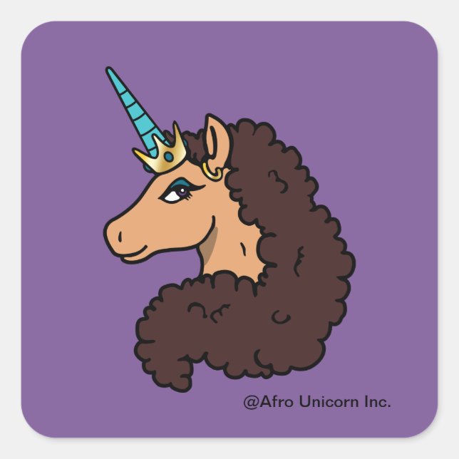 Pegatina Cuadrada Afro Unicornio | Divino (Anverso)