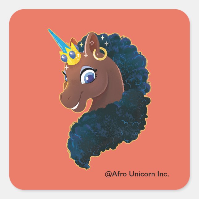 Pegatina Cuadrada Afro Unicornio | Magico (Anverso)