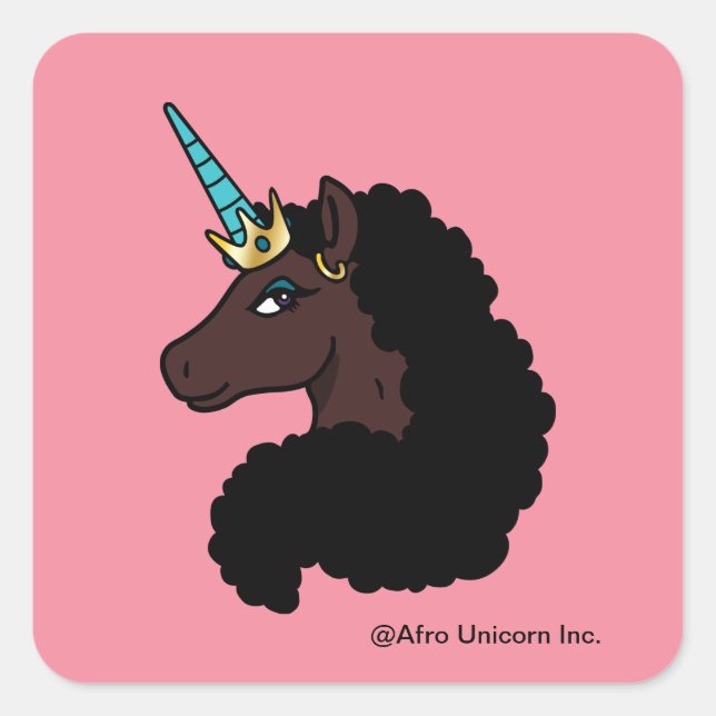 Pegatina Cuadrada Afro Unicornio | Magico (Anverso)