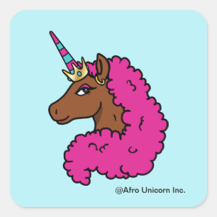 Pegatina Cuadrada Afro Unicornio rosa caliente