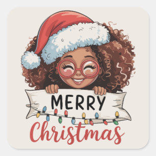 Pegatina Cuadrada Afroamericano Feliz Navidad Africano Negro