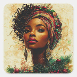 Pegatina Cuadrada Afrocentric Christmas Queen–Flat Holiday Card