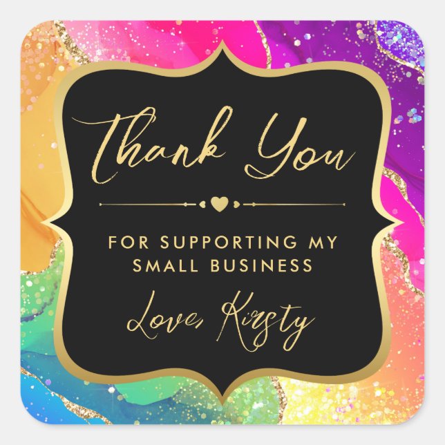 Pegatina Cuadrada Agante Purpurina arcoiris y pequeñas empresas de o (Anverso)