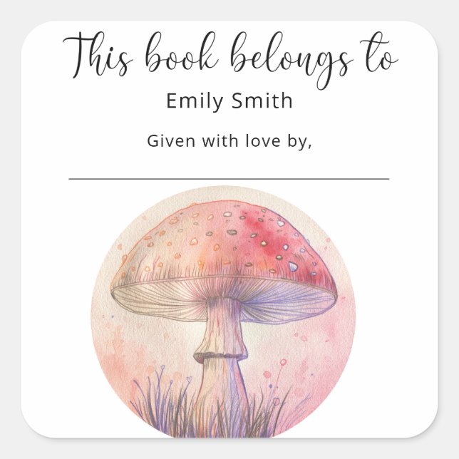 Pegatina Cuadrada Agaría de mosca de hadas - el libro pertenece a (Anverso)