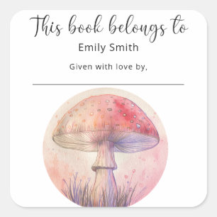 Pegatina Cuadrada Agaría de mosca de hadas - el libro pertenece a