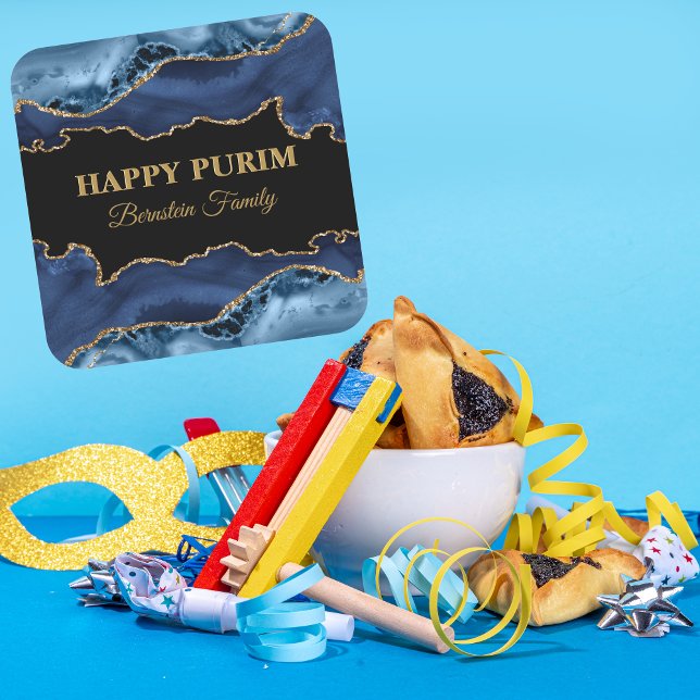 Pegatina Cuadrada Agate azul y oro hebreo Pegatinas purim (Subido por el creador)