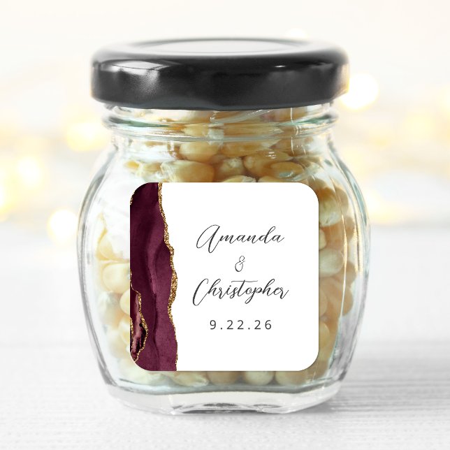 Pegatina Cuadrada Agate Burgundy Gold Boda (Subido por el creador)