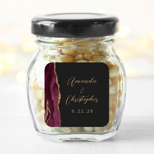 Pegatina Cuadrada Agate Burgundy Gold Script Dark Boda