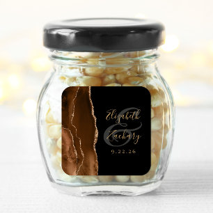 Pegatina Cuadrada Agate Geoda Escritura Mocha Marrón Dorado Negro Bo