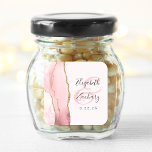 Pegatina Cuadrada Agate Geode Script Rubor Pink Gold Boda<br><div class="desc">Este elegante y moderno pegatina boda presenta un diseño de acuarela rosa y de color ocre, adornado con un falso purpurina de oro. Personalizar fácilmente el texto gris carbón, con los nombres de la novia y el novio en caligrafía de escritura a mano sobre un gran ampersand de color negro....</div>