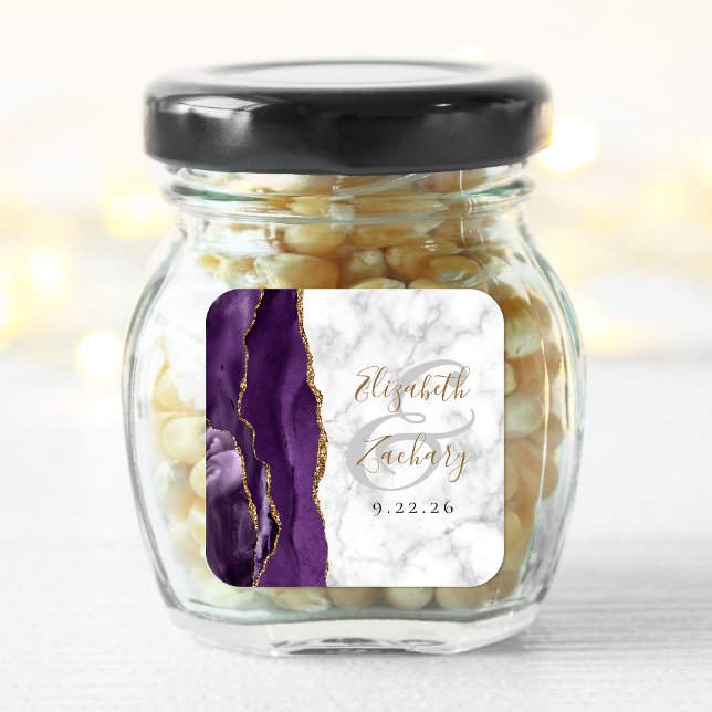Pegatina Cuadrada Agate Marble Purple Gold Boda (Subido por el creador)