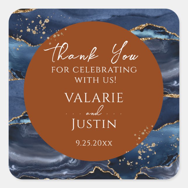 Pegatina Cuadrada Agate Naranja Azul Gracias Stic Cuadrado (Anverso)