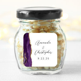 Pegatina Cuadrada Agate Purple Gold Script Boda