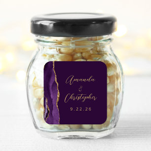 Pegatina Cuadrada Agate Purple Gold Script Plum Boda