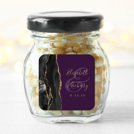Pegatina Cuadrada Agate Script Negro Bodas Profundo Púrpura