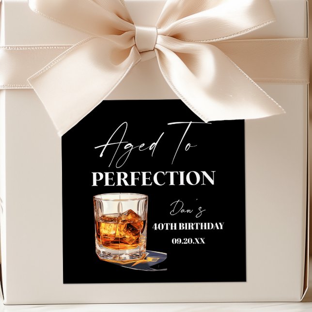Pegatina Cuadrada Aged To Perfection Whisky Glass Birthday Party (Subido por el creador)