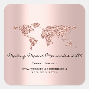 Pegatina Cuadrada Agencia de Blogueros de Viajes Tierra Globo Rosa B