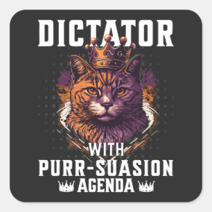 Pegatina Cuadrada Agenda de la persuasión Gracioso Bossy Cat