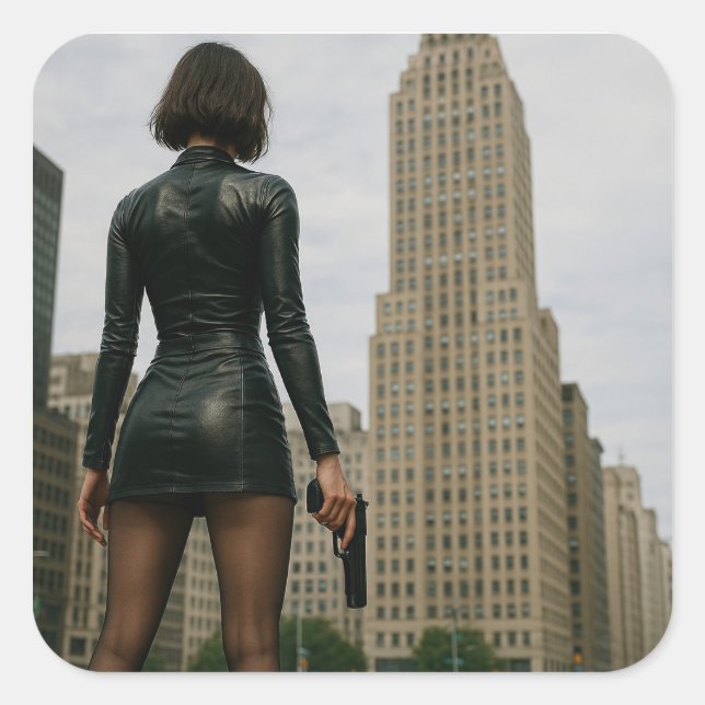 Pegatina Cuadrada Agentin Black Poster (Anverso)