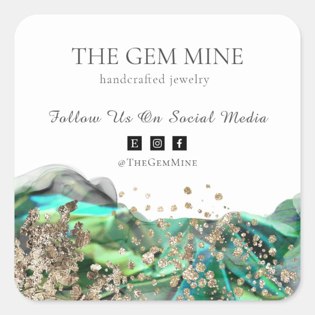 Pegatina Cuadrada Agitación de esmeraldas para pequeñas empresas (Anverso)