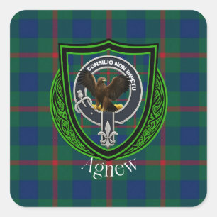 Pegatina Cuadrada Agnew Scottish Clan Tartán y Escudo