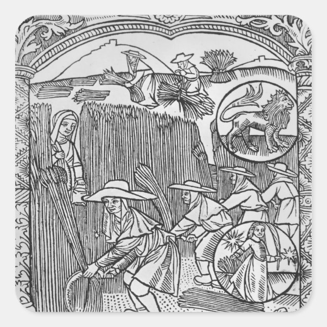 Pegatina Cuadrada Agosto, cosecha, Leo (Anverso)