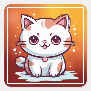 Pegatina Cuadrada Agradable Cat Kawaii Style Clipart-47758