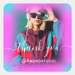 Pegatina Cuadrada Agradece Foto Rosa Caliente Holográfico Cantante D
