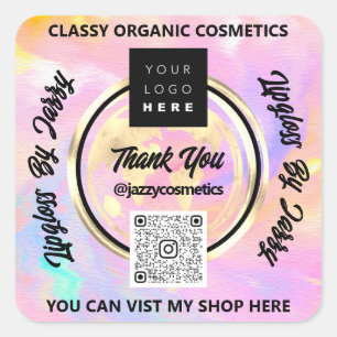 Pegatina Cuadrada Agradecer código QR Logo Empresa Mundo Tierra holo