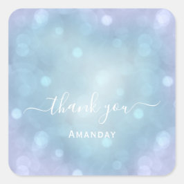 Pegatina Cuadrada Agradecer Nombre Azul Aqua Boda Pastel Dulce16