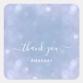 Pegatina Cuadrada Agradecer Nombre Azul Boda Pastel Dulce16