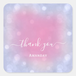 Pegatina Cuadrada Agradecer Nombre Azul Pastel Bridal Sweet16