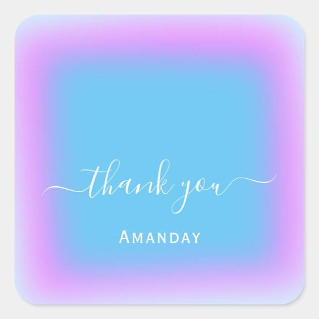 Pegatina Cuadrada Agradecer Nombre Azul Rosa Océano Maquillaje Nupci (Anverso)