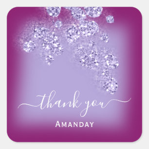 Pegatina Cuadrada Agradecer Nombre Brillo Nupcial Dulce 16º Bayas Vi