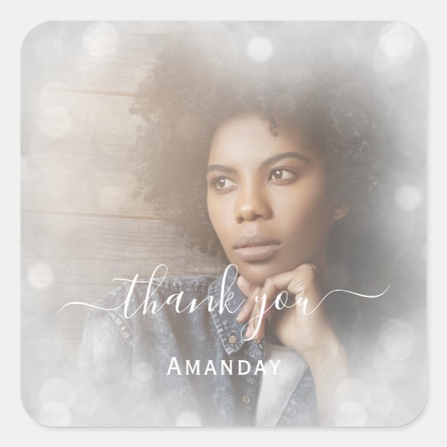 Pegatina Cuadrada Agradecer Nombre Foto Gris Dulce16  (Anverso)