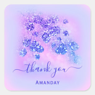 Pegatina Cuadrada Agradecer Nombre Holográfico Rosa Bridal Royal Bri