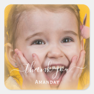 Pegatina Cuadrada Agradecer Nombre Limón Marco Foto Personalizada Am