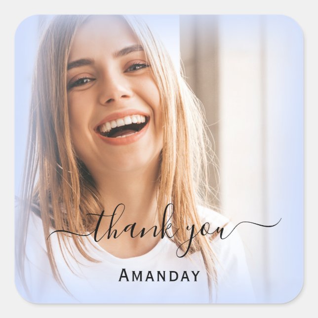 Pegatina Cuadrada Agradecer Nombre Marco Foto  Bridal Sweet16th (Anverso)