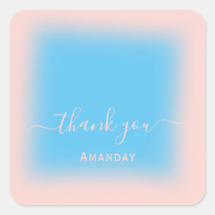 Pegatina Cuadrada Agradecer Nombre Rosa Océano Pastel Boda Sweet16