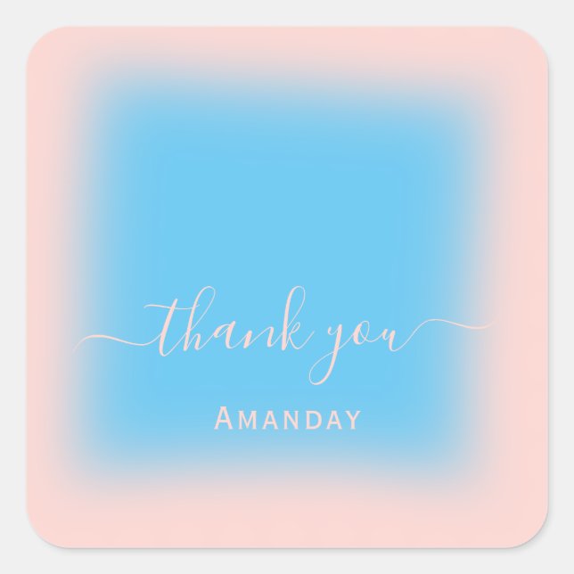 Pegatina Cuadrada Agradecer Nombre Rosa Océano Pastel Boda Sweet16 (Anverso)