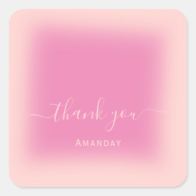 Pegatina Cuadrada Agradecer Nombre Rosa Pastel Nupcial Sweet16 (Anverso)