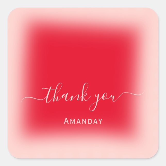 Pegatina Cuadrada Agradecer Nombre Rubor Rojo Rosa  Desposada Dulces (Anverso)