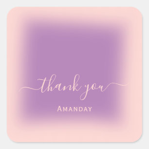 Pegatina Cuadrada Agradecer Nombre Rubor Violeta Boda Dulces16