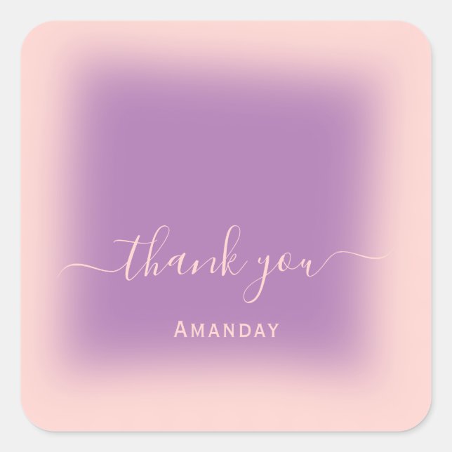 Pegatina Cuadrada Agradecer Nombre Rubor Violeta Boda Sweet16 (Anverso)